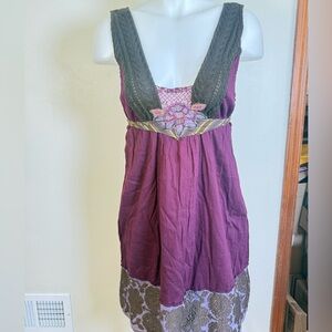 Free People 10 Bead Tie Boho Babydoll Tunic Crochet Indie Hippie Top Dress Large